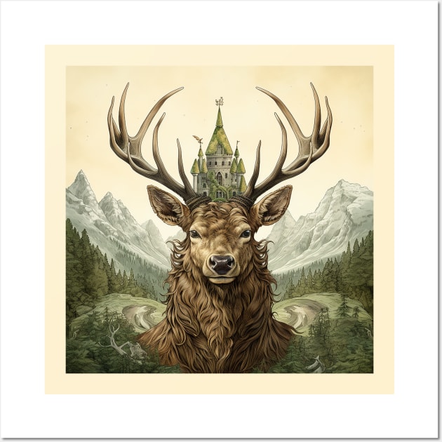 Fantastical Deer and Castle Wall Art by nonbeenarydesigns